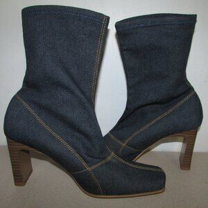 Dark Denim Sock Mid-Calf Ankle Booties Boots - Sz 7.5-8